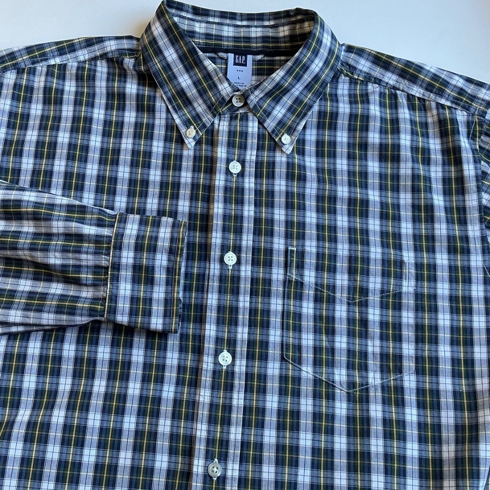 GAP very nice green checkered 100 % cotton button front shirt Sz L - Picture 5 of 11